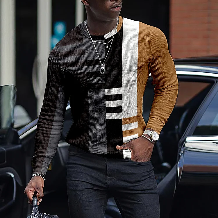 00LONG SLEEVE FASHION CONTRAST COLOR ROUND NECK MEN'S TOP