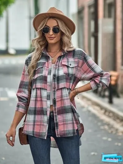 Plaid Button Up Dropped Shoulder Shirt