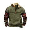 💥 2025 Hot Sale! Mens Western Fleece Jacket Cowboy Bull Head Print Pullover 1/4 Zip Up Stand Collar Country Sweatshirts Western Gifts For Men With Pocket