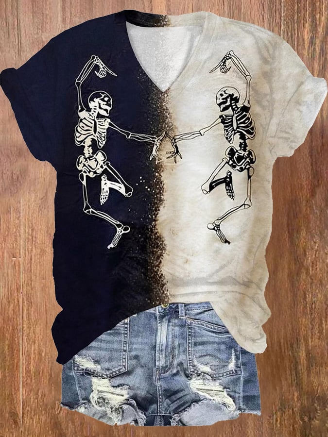 Women´s Dancing Skull Print Short Sleeve T-Shirt