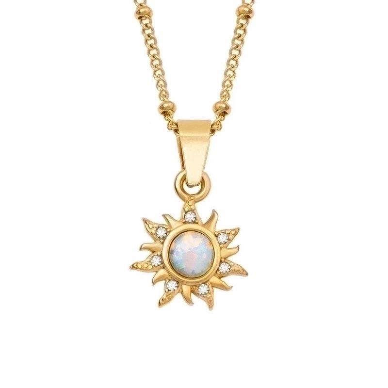 Retro Roman Style Streetwear Geometric Sun 201 Stainless Steel 304 Stainless Steel Artificial Opal Opal 18K Gold Plated Plating Inlay Pendant Necklace2