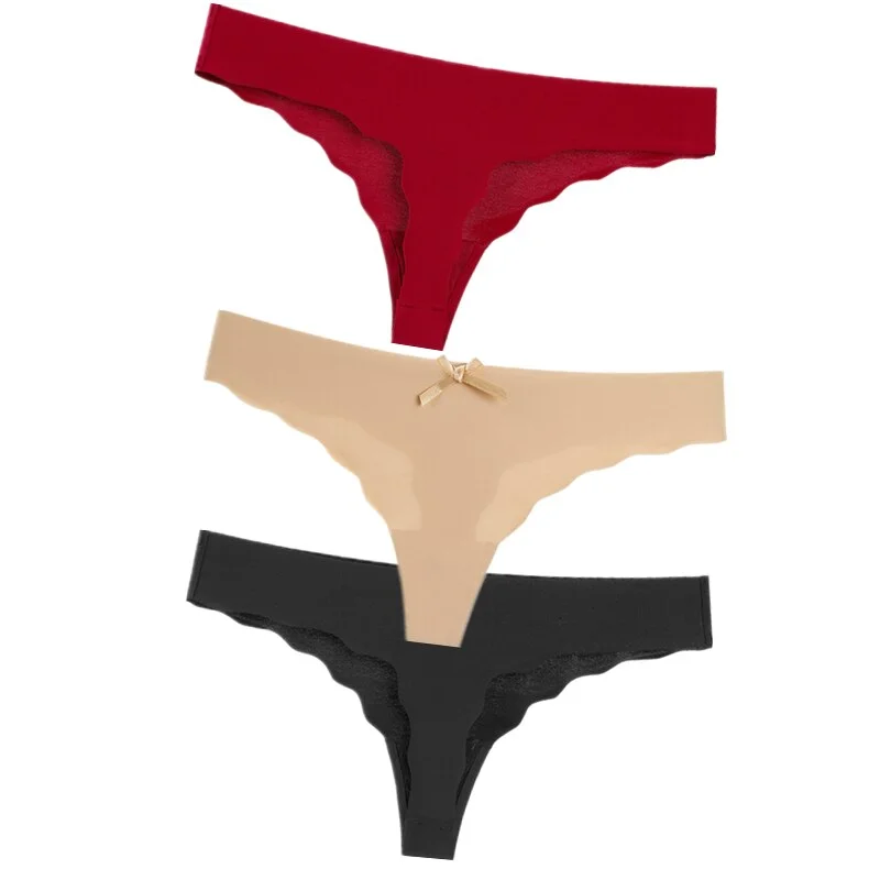 Hot 3Pcs Sexy G String & Thongs Women's Set Panties Solid Female Underwear Mid-Rise Silky Ladies Briefs Comfort Seamless Panties