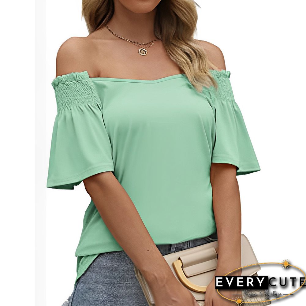 Light Green Pleated Short Sleeve Casual T-shirt