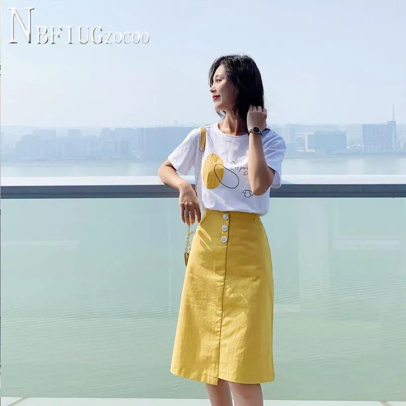 2020 New 93% Cotton Fashion Women Sets Refreshing T Shirt And Solid Color Skirt Female Sets