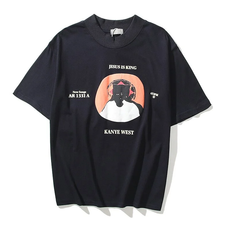 Kanye West Oil Painted Letter Foam Loose T Shirts Men and Women High Street Short Sleeve Oversize Tshirt Turtleneck