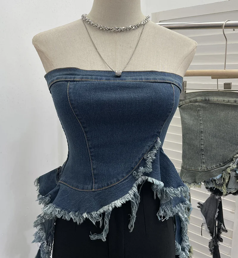 Nigikala Nigikala Shooting Spice Girls Irregularly Brush Chest To Make Old Hair Edge Open Short Sleeveless Top Sling Sling Vest 2716