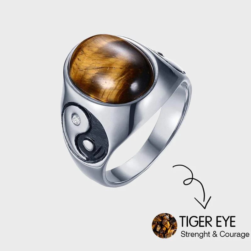 Yin Yang Signet Ring with Natural Oval Stone