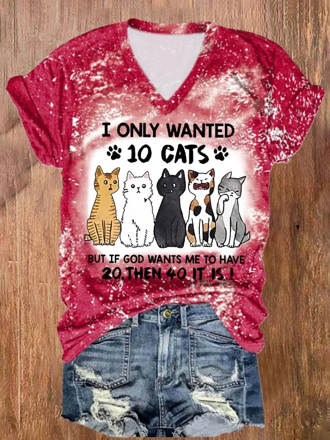I Only Want 10 Cats, But If God Wants Me To Have 20, Then 40 Is Enough Cats Womens Animal Print T-Shirts socialshop