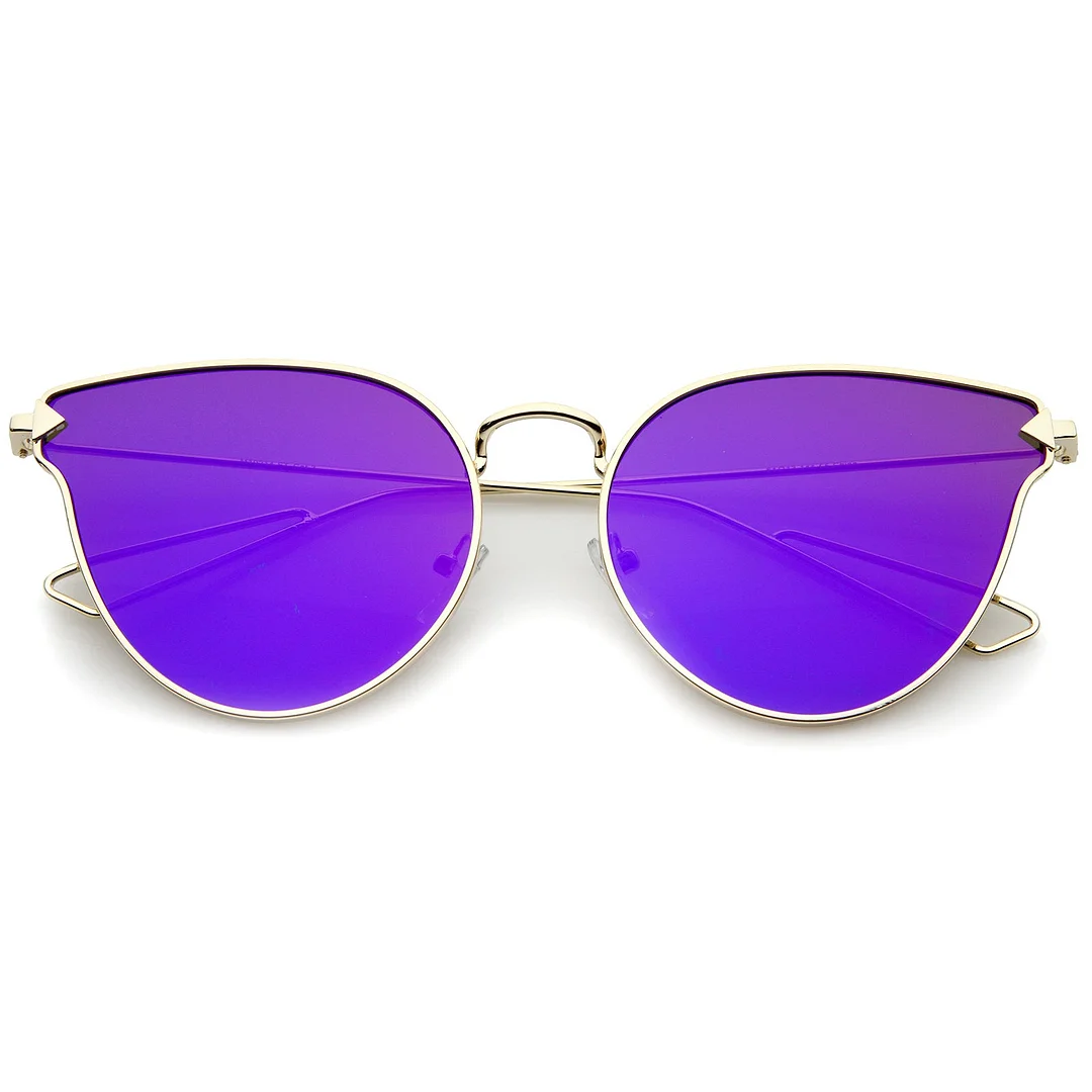 Women's Metal Frame Arrow Temples Color Mirror Flat Lens Cat Eye glasses 58mm