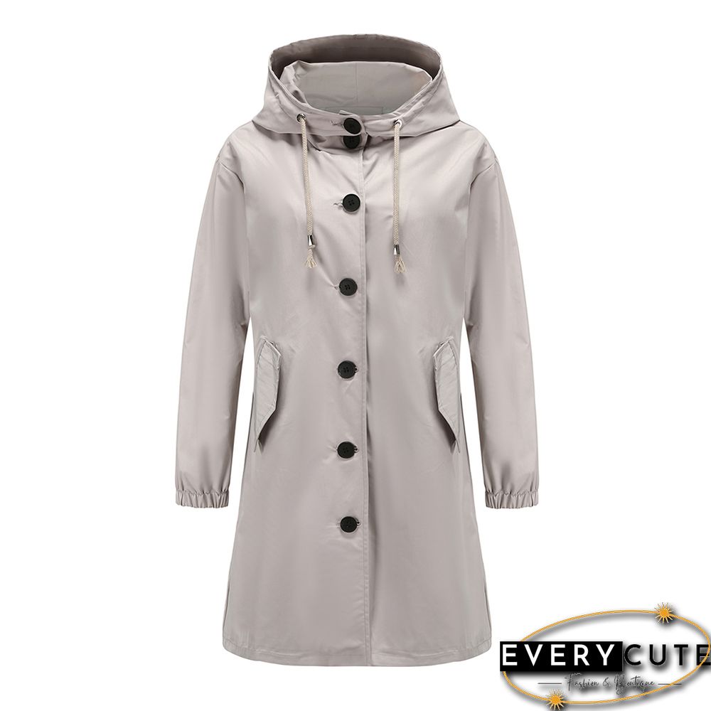 Light Gray Weatherproof Hooded Outdoor Rainproof Coat