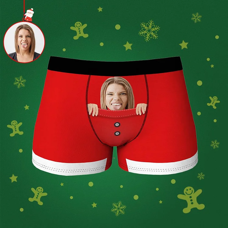 Custom Face Christmas Boxer Christmas Santa Claus Shorts Boxer