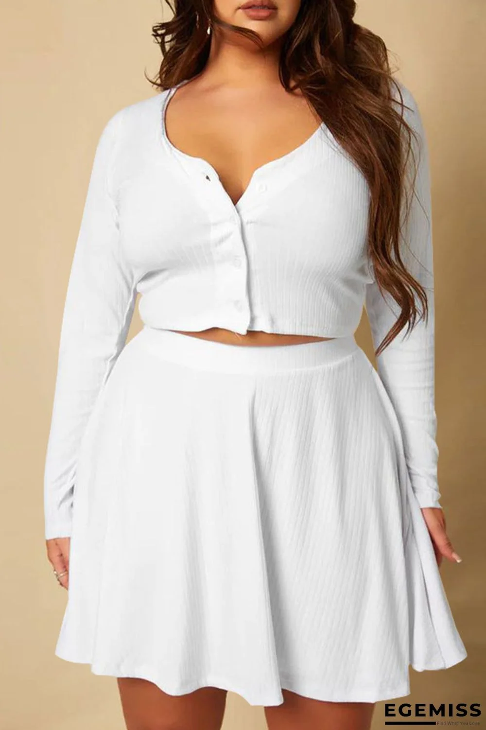 White Casual Solid Patchwork Buckle Plus Size Two Pieces | EGEMISS