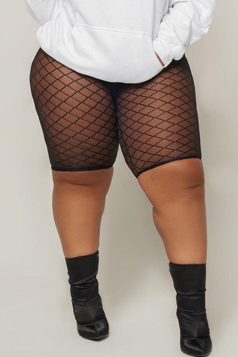 Plus Size Black Mesh Bike Shorts