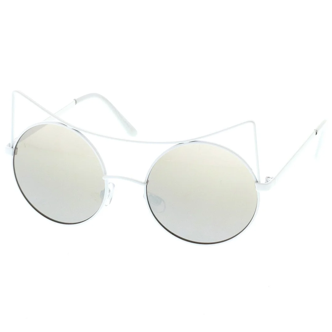 Women's Oversize Open Metal Cat Eye glasses With Colored Mirror Flat Lens 54mm