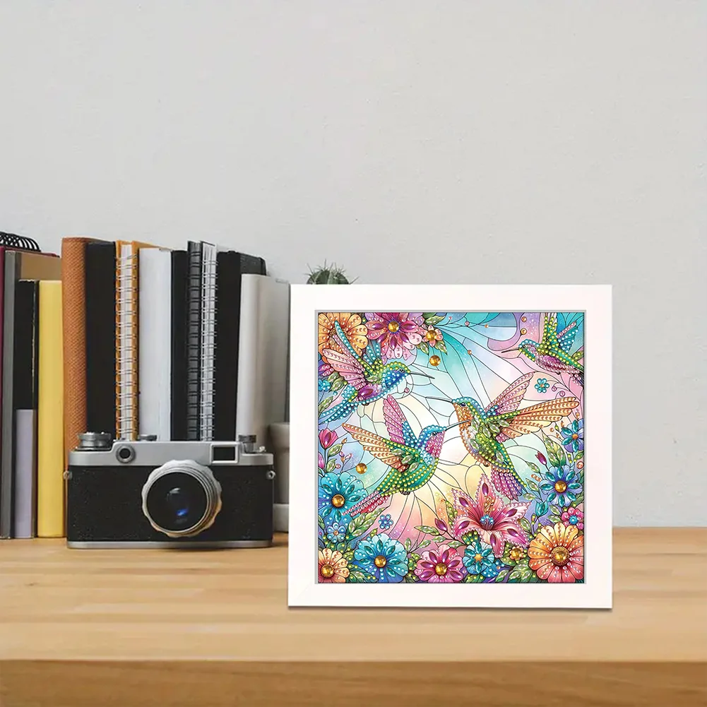 5D DIY Partial Special Shaped Drill Diamond Painting Kit Hummingbird Decor(19.2*19.2cm)【With Frame】