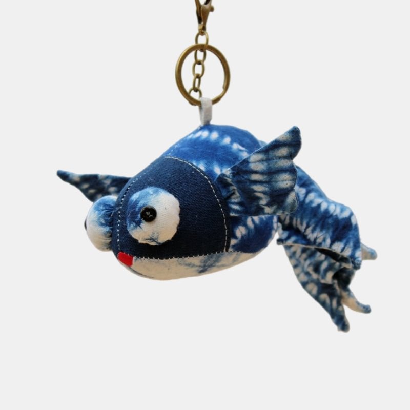 Chinese Style Blue Dyed Fabric Ornament Tie Dyed Goldfish Bag Pendant