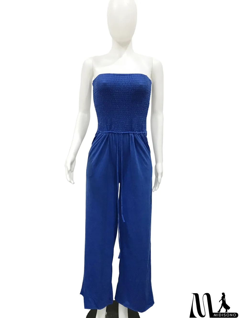 MidiSono - Solid Color Sexy Strapless Loose Jumpsuit