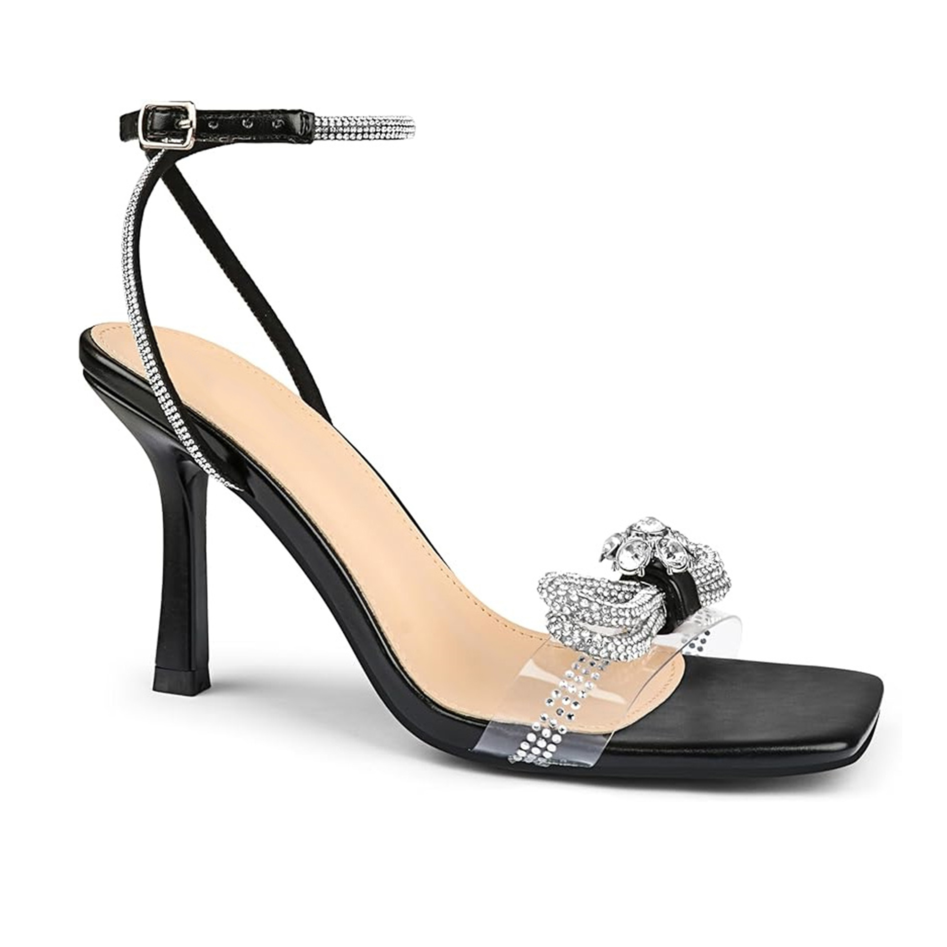 90mm Women's Stiletto Heel Ankle Strap Pumps Diamond High Heels Sandals Summer Banquet Wedding Shoes-MERUMOTE