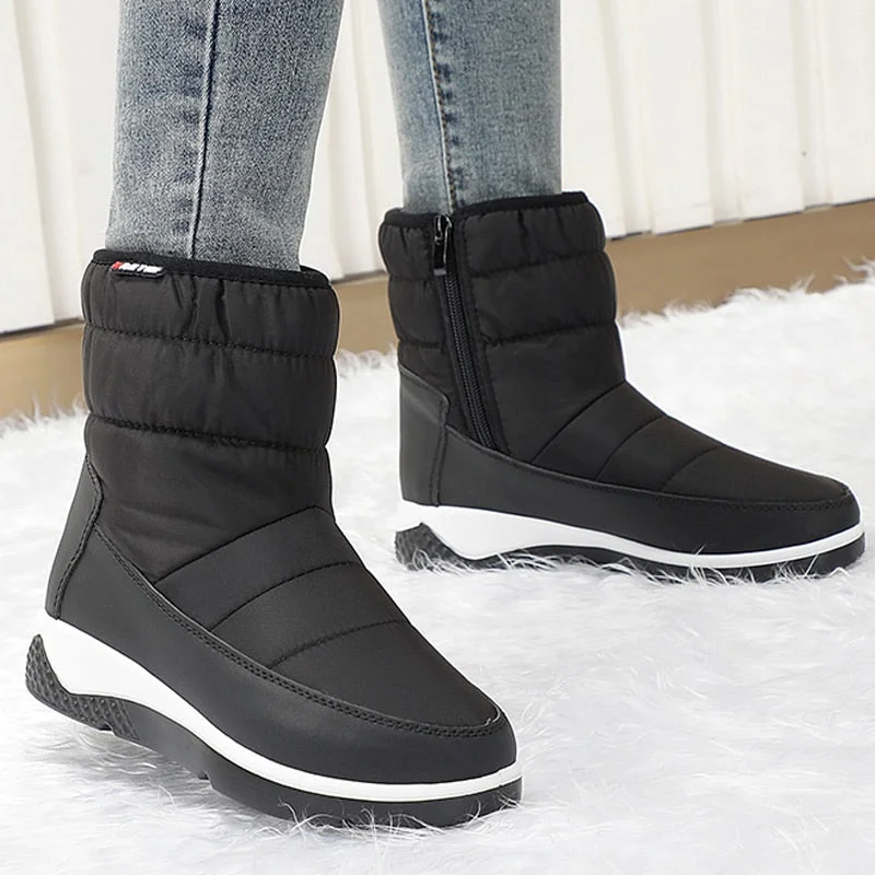Winter Snow Boots Woman Casual Warm Slip on Plush Shoes Patchwork Ankle Boots Women Fashion Wedges Waterproof Botas Mujer
