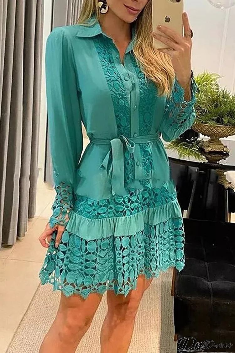 A Toast To Myself Lace Patchwork Shirt Dress
