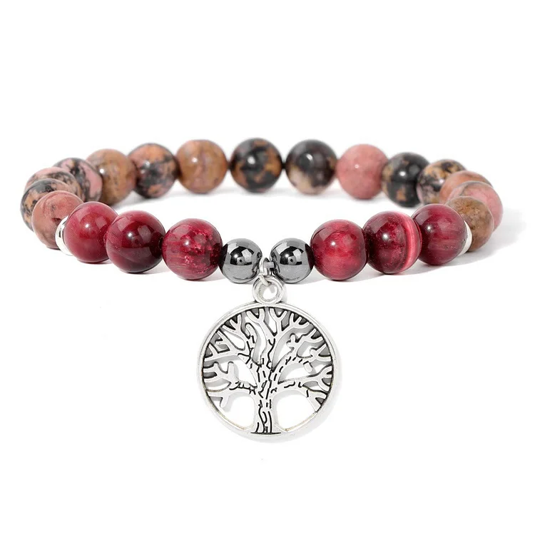 Olivenorma Natural Crystal Tree of Life Pendant Bracelet
