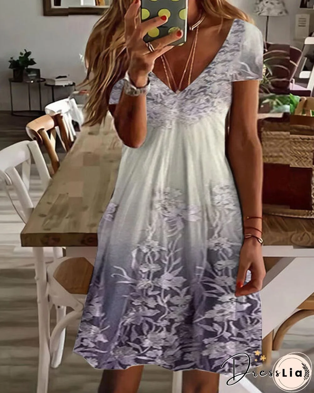 Sexy V-Neck Loose Print Dress