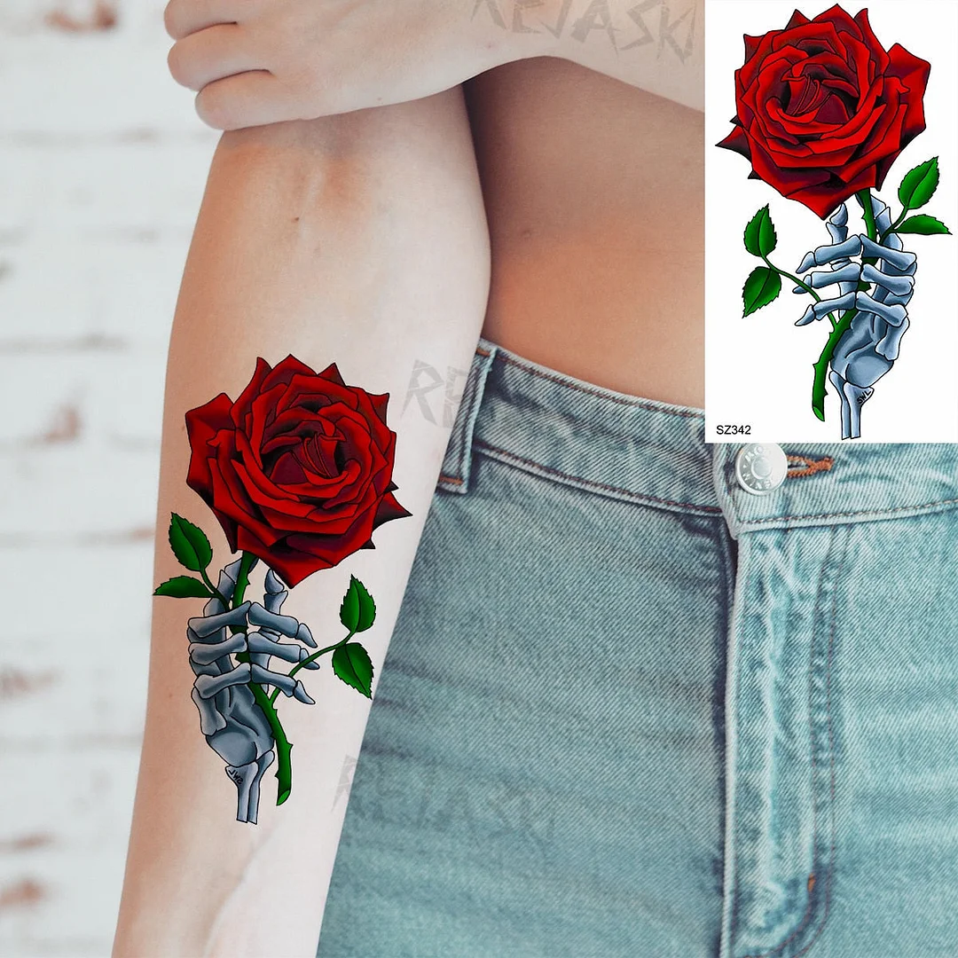 Colored Rose Fashion Feet Temporary Tattoos For Women Adult Hummingbird Sunflower Fake Tattoo Body Art Washable Tatoos Sticker