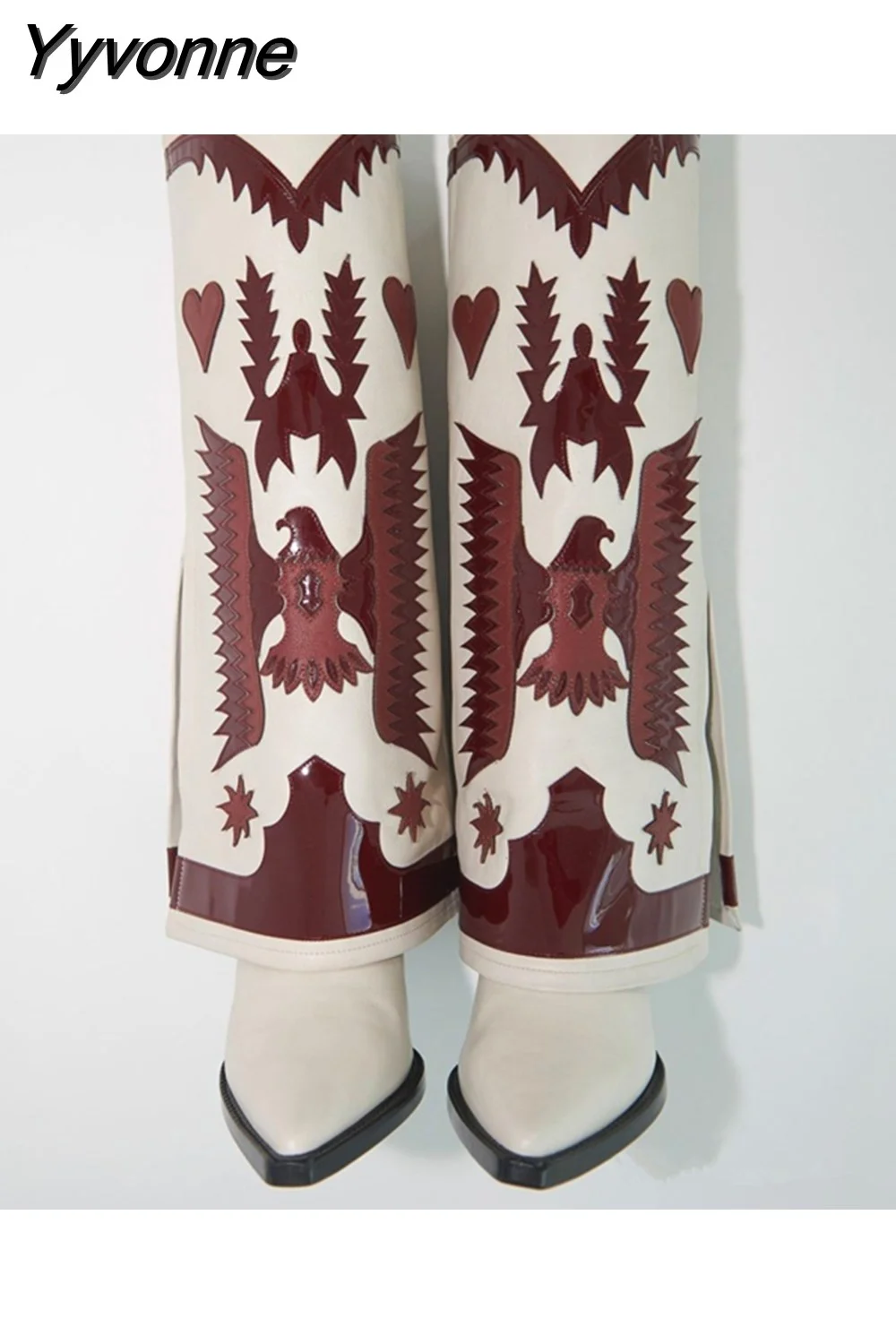 Yyvonne women's autumn and winter new leather fashion embroidered ankle boots white stitching thick heel pointed boots 715-0