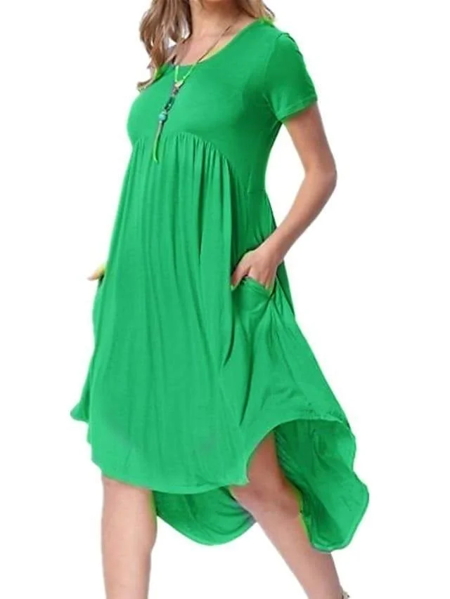 Women's T Shirt Dress Tee Dress Knee Length Dress Short Sleeve Solid Color Summer Casual Cotton 2021 S M L XL XXL XXXL