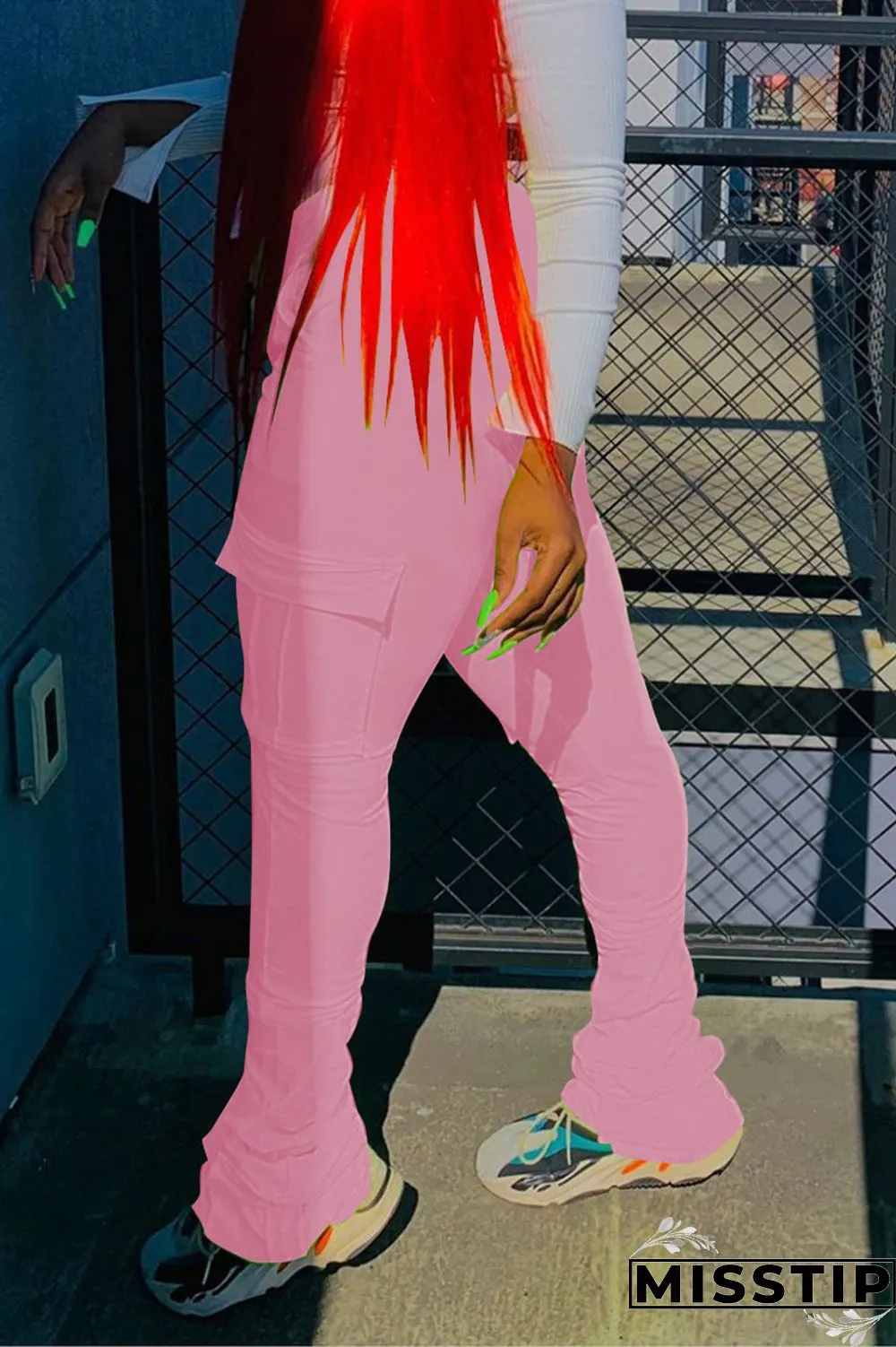 Orange Fashion Casual Pleated Sports Trousers