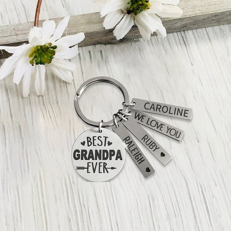 Best Grandpa/Grandma/Dad Ever, Custom Engraved 4 Bar Keychain for Grandpa/Grandma/Dad