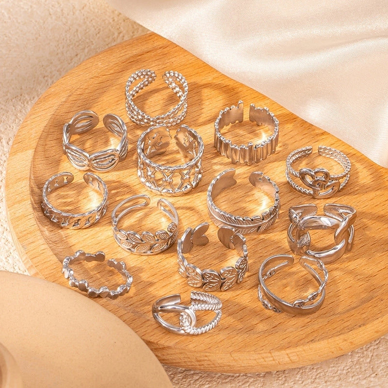 Casual Minimalist Leaf Titanium Steel Plating Open Rings