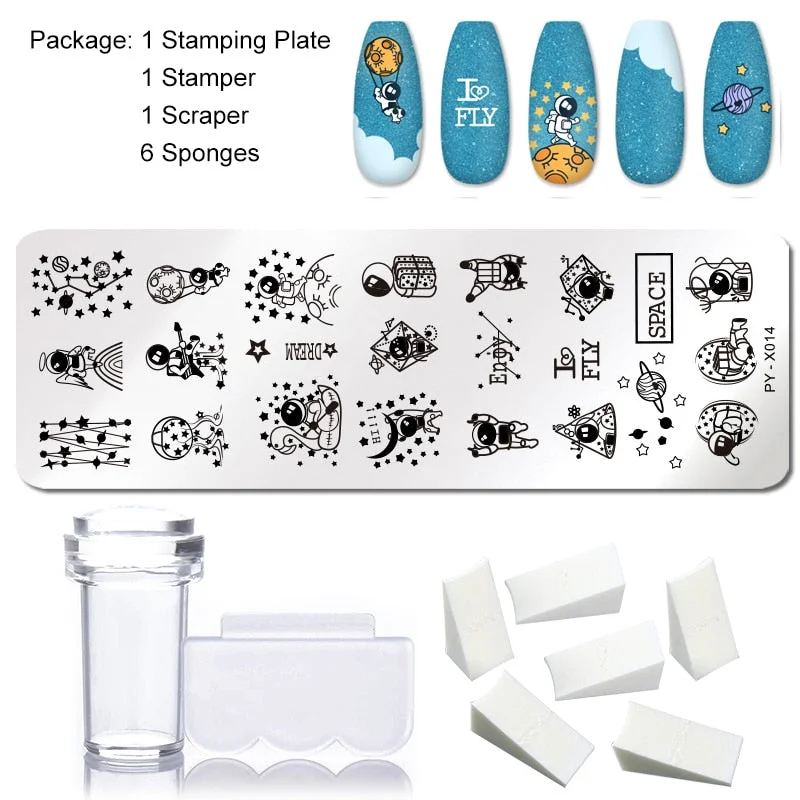 1 Set Nail Stamping Plates Geometry Lace Flower Dream Catcher with Jelly Stamper Scraper Sponge Nail Art Image Plate Tool-Nail Inspo