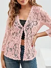 Elegant Floral Lace Cardigan - 3/4 Sleeve, Sheer, Open Front Design - Versatile for Casual or Evening Wear, Women's Fashion Top