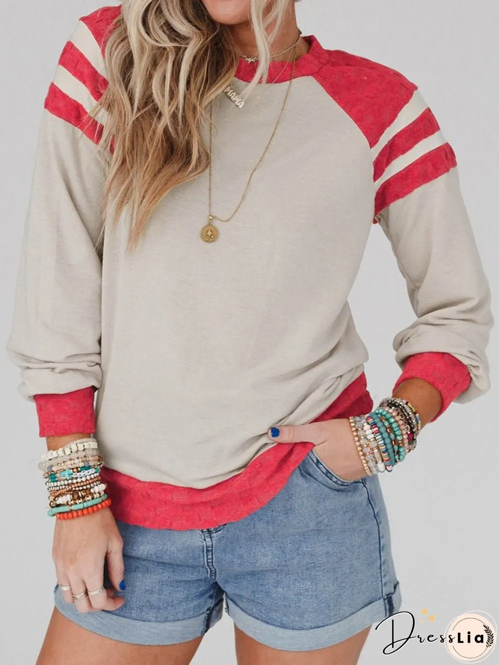 Cozy Apricot Color Block Long Sleeve Knit Top