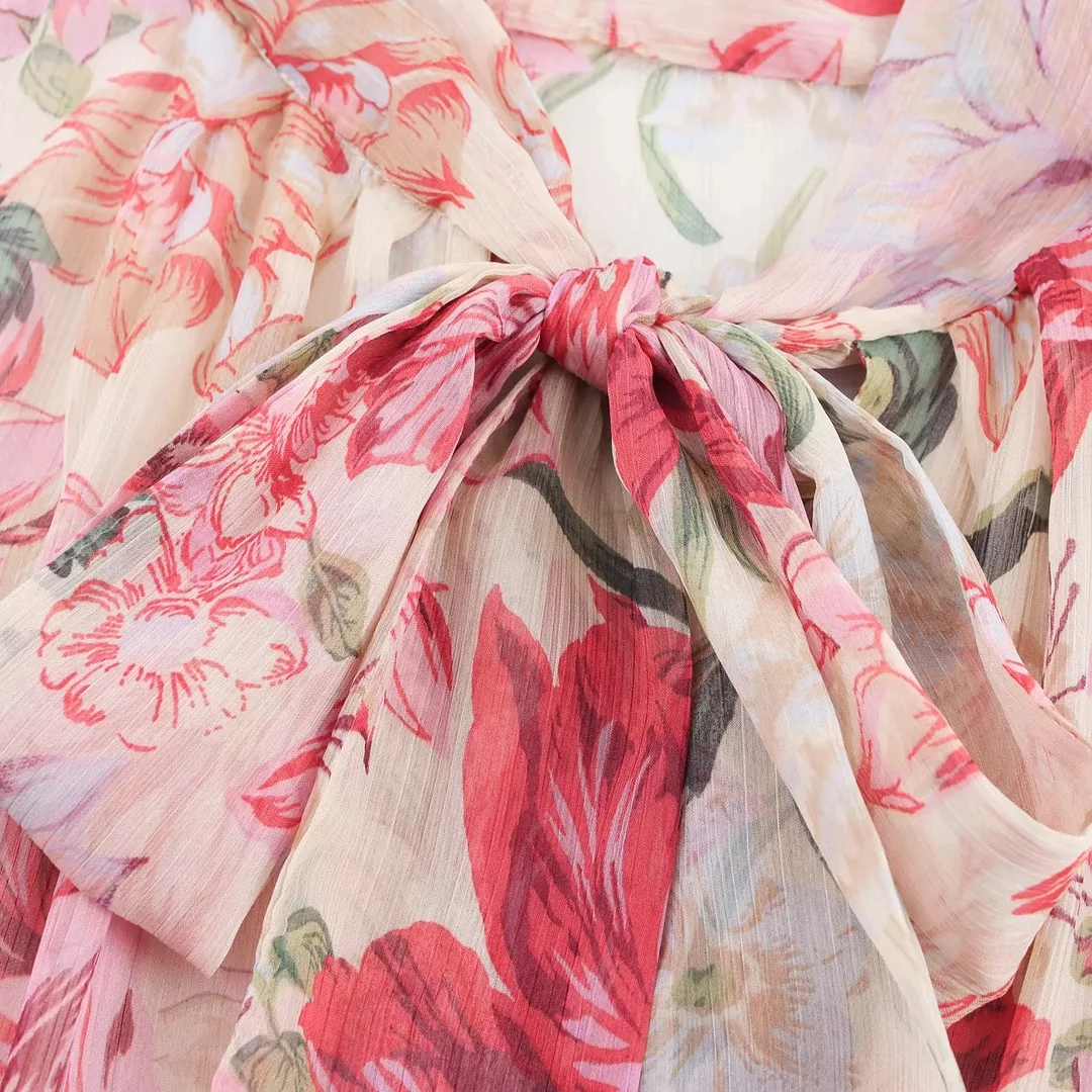 Nigikala Nigikala Women's Explosive Temperament Fashion Sweet Pink Print Irregular Cake Dress