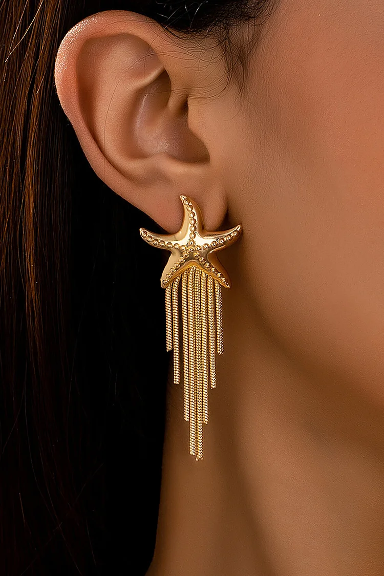 Alloy Starfish Design Fringed Dangle Earrings