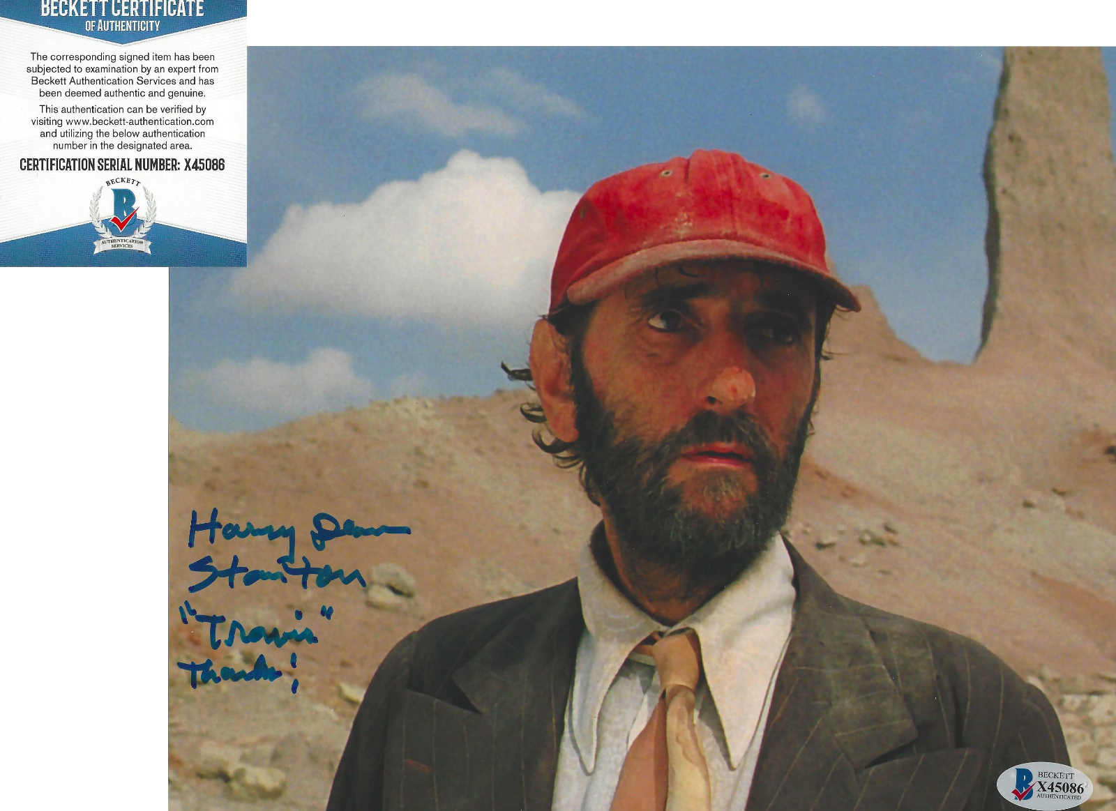 HARRY DEAN STANTON SIGNED 'PARIS, TEXAS' 8x10 MOVIE Photo Poster painting ACTOR BECKETT COA BAS