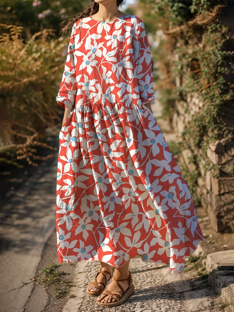 Women's Daisy Floral Print Long Sleeve Casual Dress socialshop