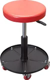 WOLF Heavy Duty Rolling Pneumatic Creeper Garage/Shop Seat: Padded Adjustable Mechanic Stool with Tool Tray Storage, Red,WFTRHL6201U
