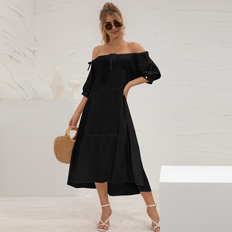 Sexy Slash Neck Lace Up Backless Off Shoulder Vacation Dress