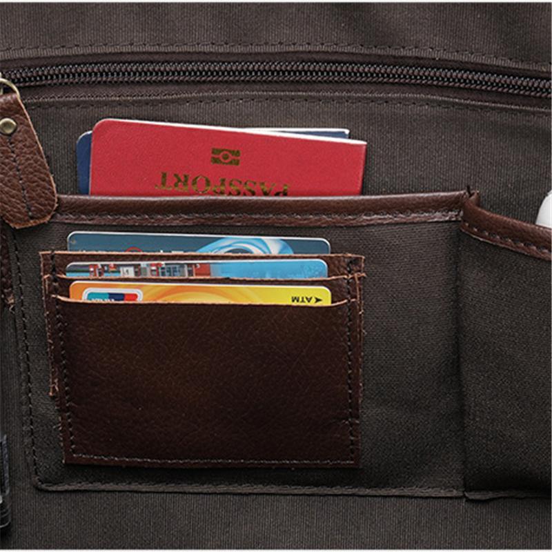 Mens Layered Vintage Waterproof Durable Large Capacity Leather Business Briefcase