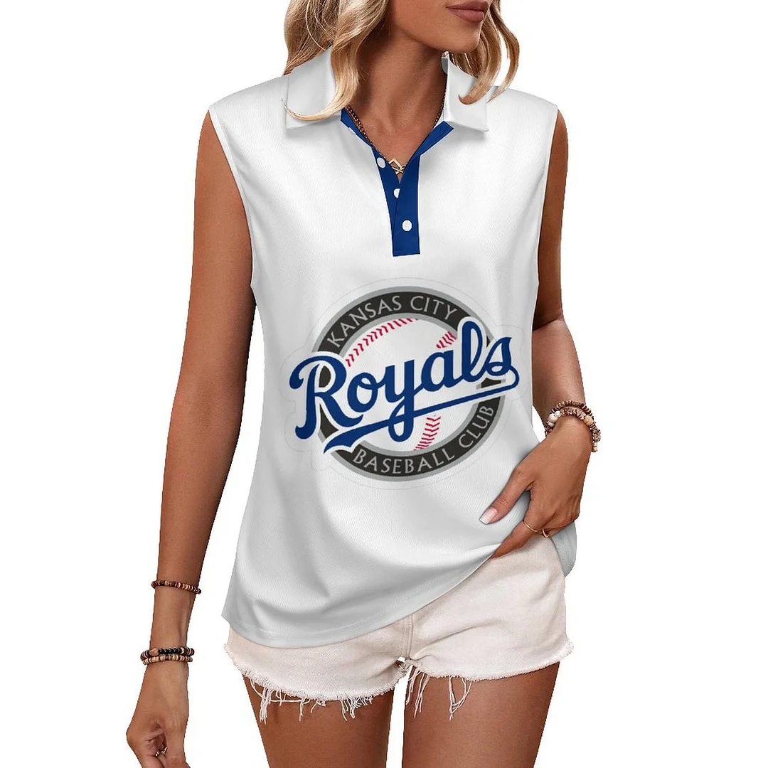 V-neck Sleeveless Casual POLO Shirt Tank Top for Women Printed with Pattern,Blue,Light Blue,Gold,White