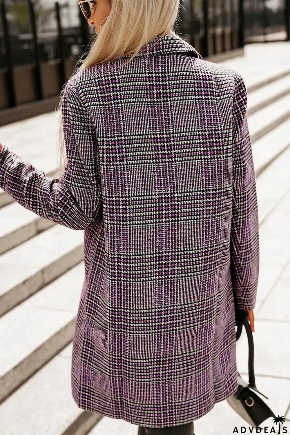 Pink Plaid Lapel Collar One Button Midi Coat