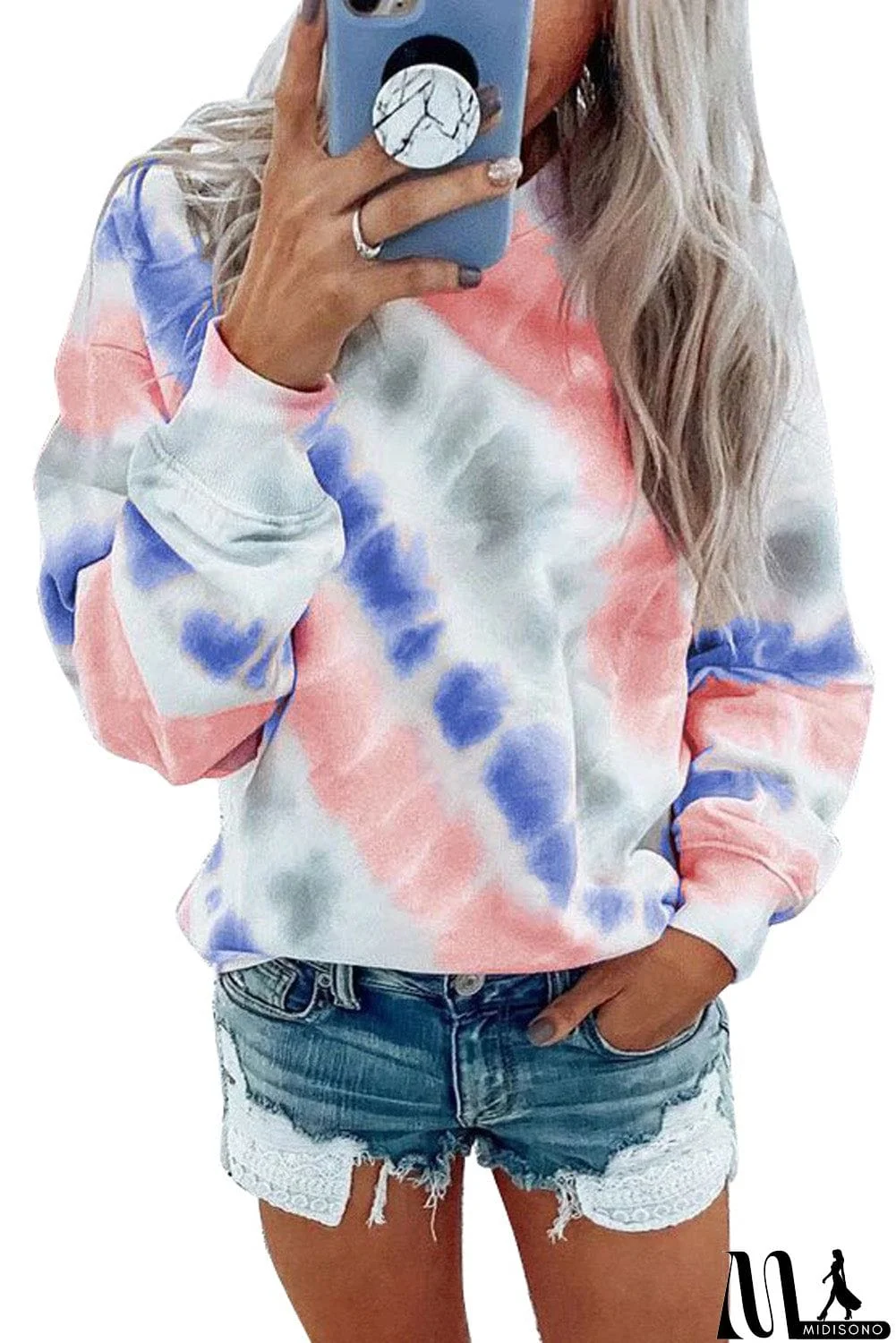 MidiSono - Casual Tie-dye Round Neck Sweatshirt