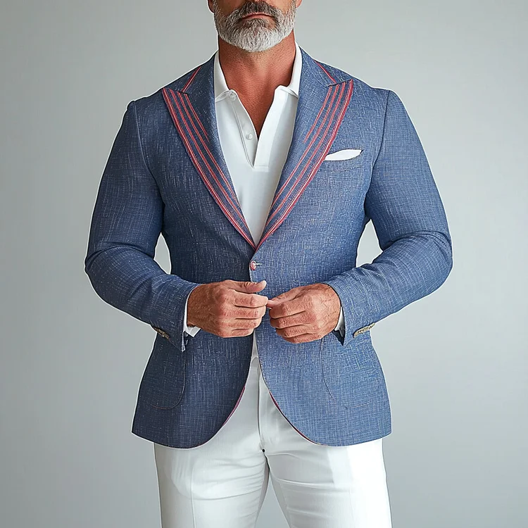 Men's Striped Peak Lapel Long Sleeve Single Breasted Business Blazer