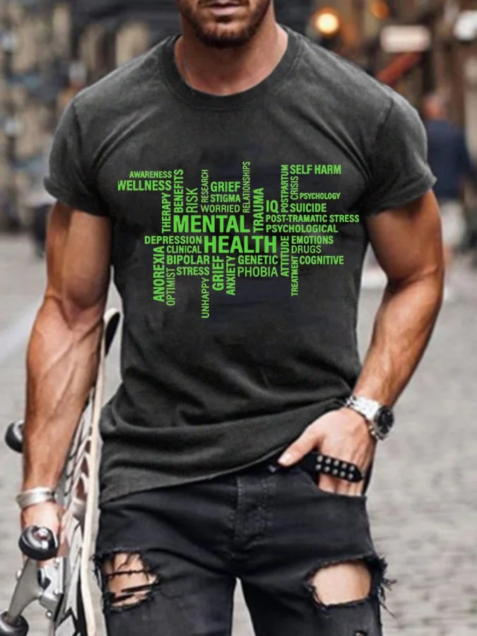 Mental Health Matters Casual Print Short Sleeve T-Shirt socialshop