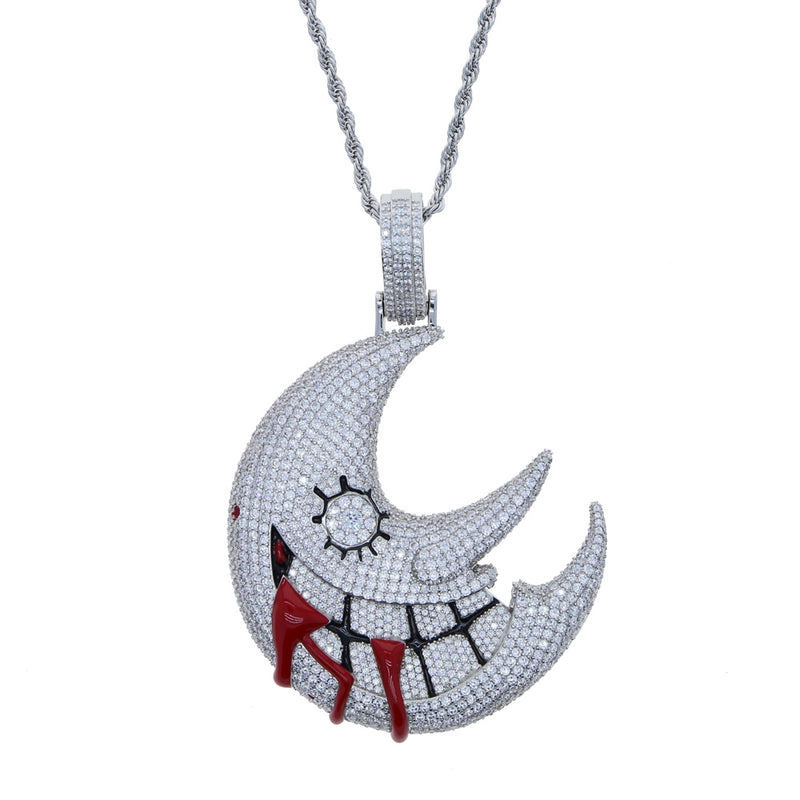Hip-hop Moon Copper Inlay Rhinestones Men's Pendant Necklace