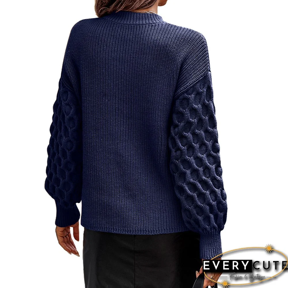Navy Blue Ribbed Drop Shoulder Long Sleeve Sweater