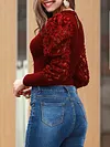 Fashion Round-Neck Applique Sexy Slim Casual T-Shirt Top